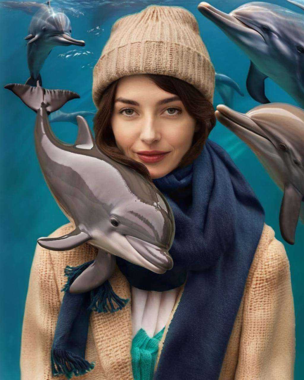 (( fauna_portrait )) ,  a woman wearing a hat and a scarf ,  Dolphin on Tensor.Art