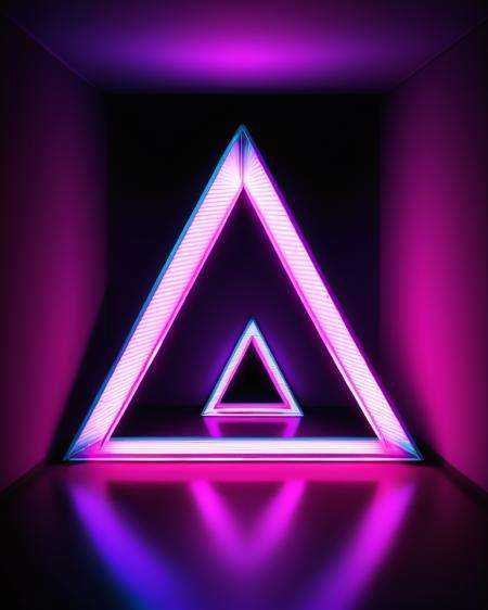 a triangle shaped neon light in a dark room ,  no humans,  scenery on Tensor.Art