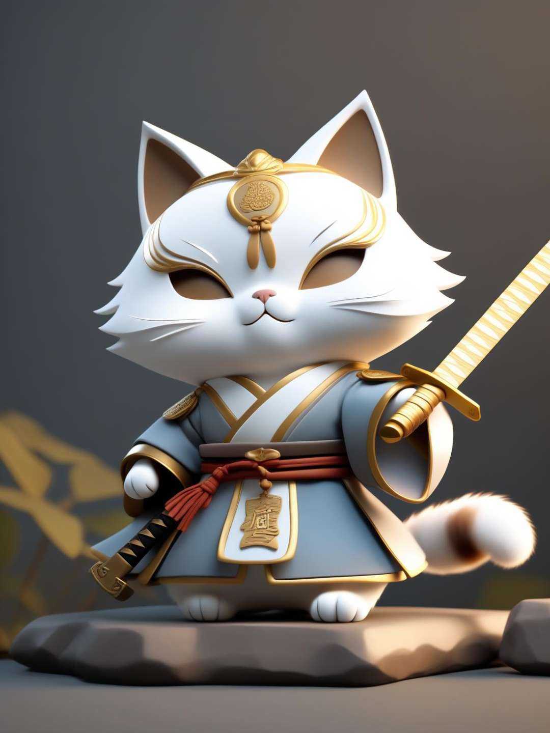A retro cat,  Hanfu,  wearing a sword on Tensor.Art