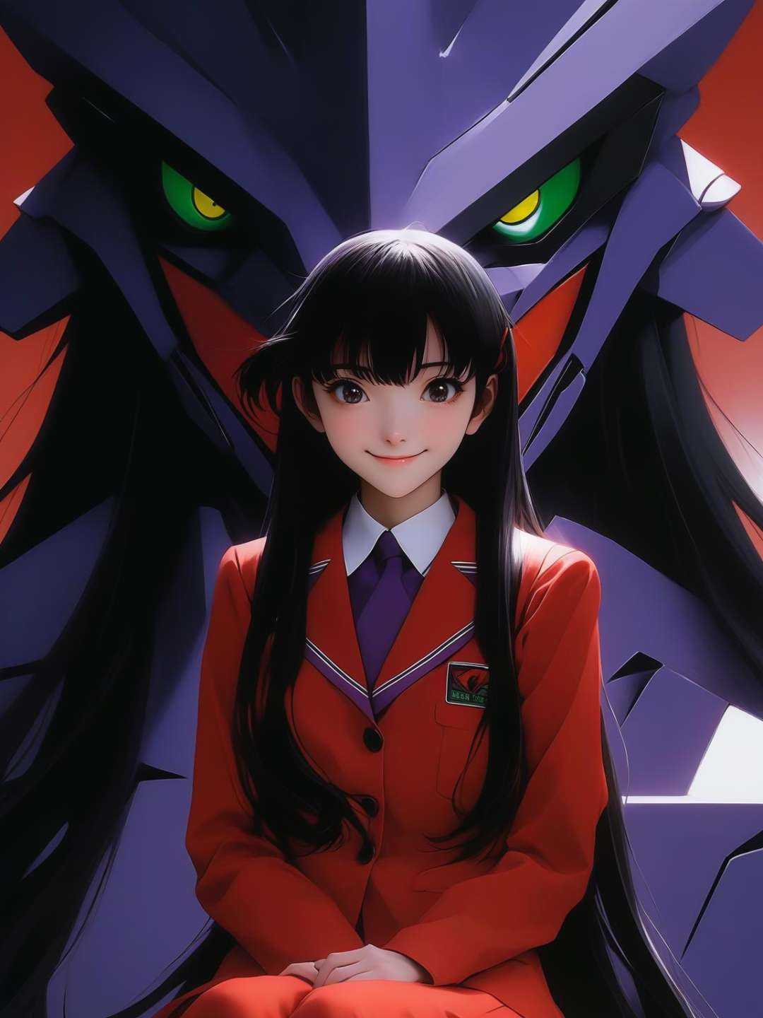 Long straight black bang hair,  evangelion,  school girl on Tensor.Art