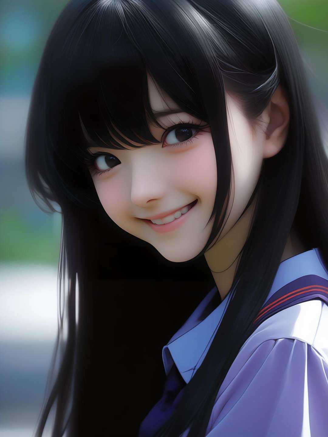 Long straight black bang hair,  evangelion,  school girl on Tensor.Art