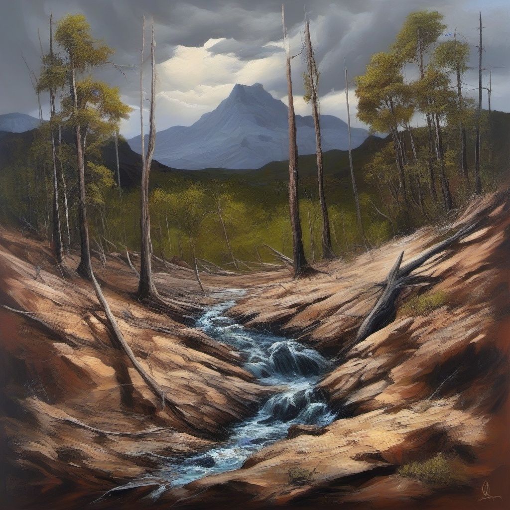 devastated landscape - oil painting