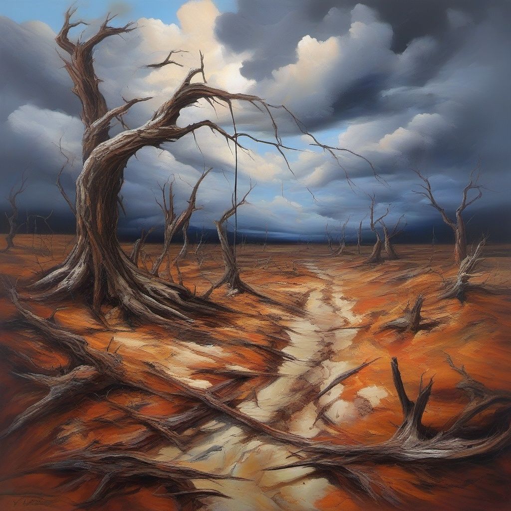 devastated landscape - oil painting