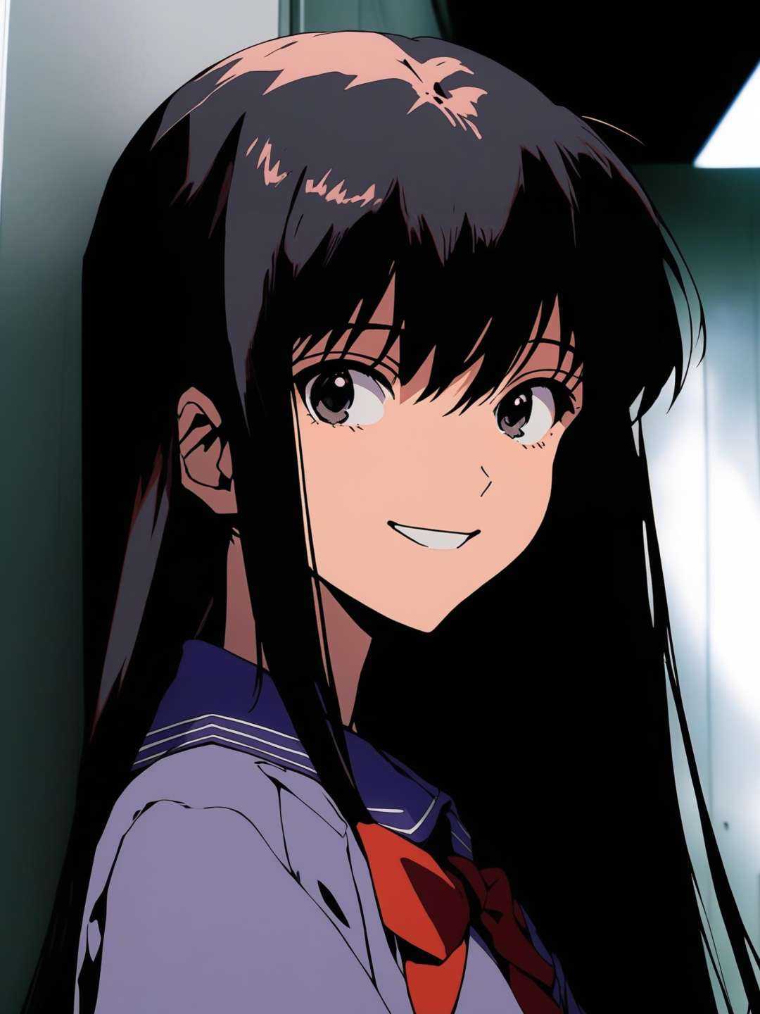 Long straight black bang hair,  evangelion,  school girl on Tensor.Art