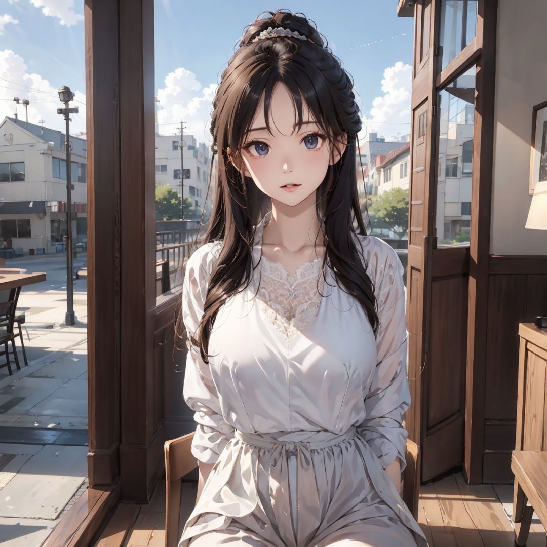 (Masterpiece, best quality, very detailed, quality, refined features, extremely detailed eye, light art)
A beautiful woman, royal sister style, high-end workplace elite, dignified girl 18 years old, long pine black hair delicate fair face, deep expressive eyes, wearing delicate white one-piece wide-leg pants, (((lace))), high-end professional clothing,
Alone,
Frow, upper body frontal display
Standing, cell phone in hand, in the lobby of the bank, in the morning
Sun-drenched clouds, tranquil atmosphere, hyper detail, ultra-wide angle, official art, Unity 8k wallpaper, (character separated from background), (depth of field: 1.3), sitting at a long dining table