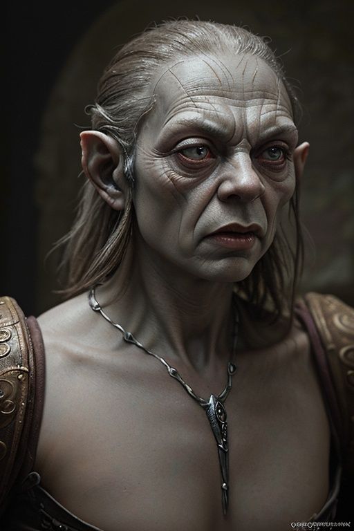 In the style of a fashion shoot,  a photo of Lord of the Rings Gollum,  wearing renaissance clothes from 1500s by Hex4 on...