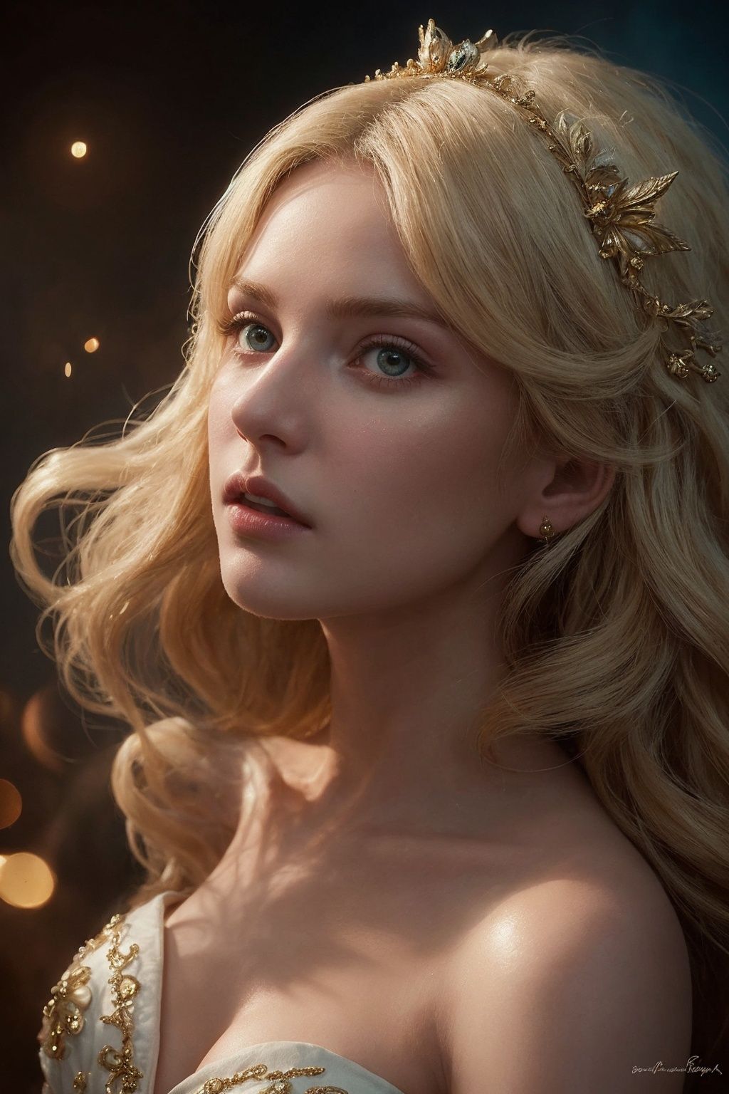 ethereal fantasy concept art of The multi-colored cream cascades down from the young woman's head,  creating a mesmerizing...