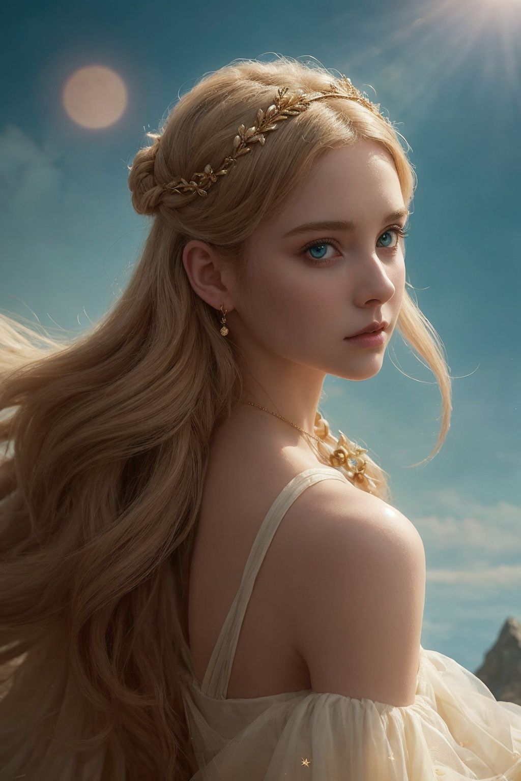 ethereal fantasy concept art of The multi-colored cream cascades down from the young woman's head,  creating a mesmerizing...