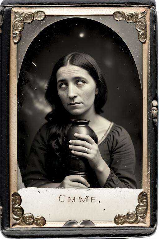 old tintype photograph of a woman,  age 43,  looking at a comet in the sky whiteeyes by Rayna Polsky on Tensor.Art