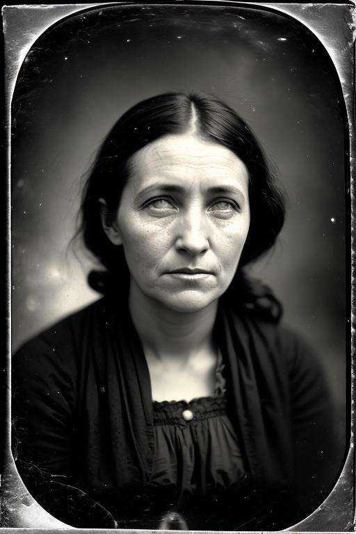 old tintype photograph of a woman,  age 43,  looking at a comet in the sky whiteeyes by Rayna Polsky on Tensor.Art