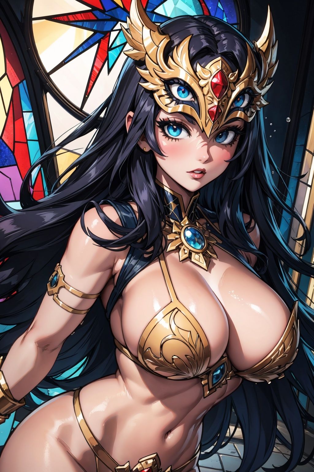 splash art,  stained glass art of goddess,  glass masquerade mask on Tensor.Art