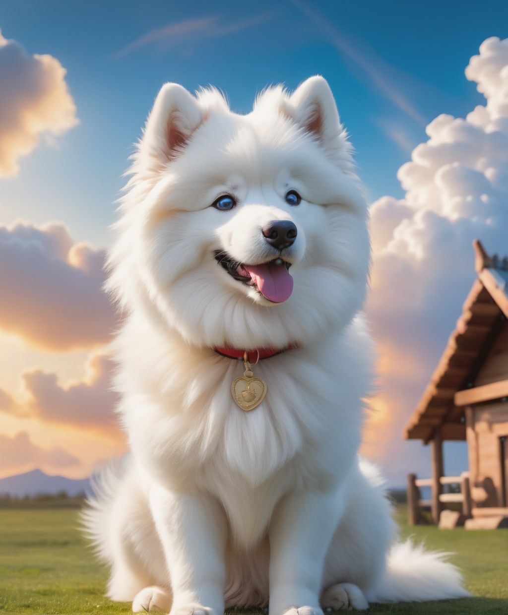 A super cute dog samoyeds,  surreal style,  chubby face and white hair on Tensor.Art