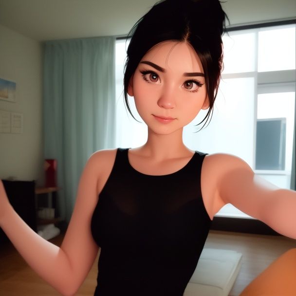 a woman with black hair,  wearing a pink dress,  ponytail on Tensor.Art