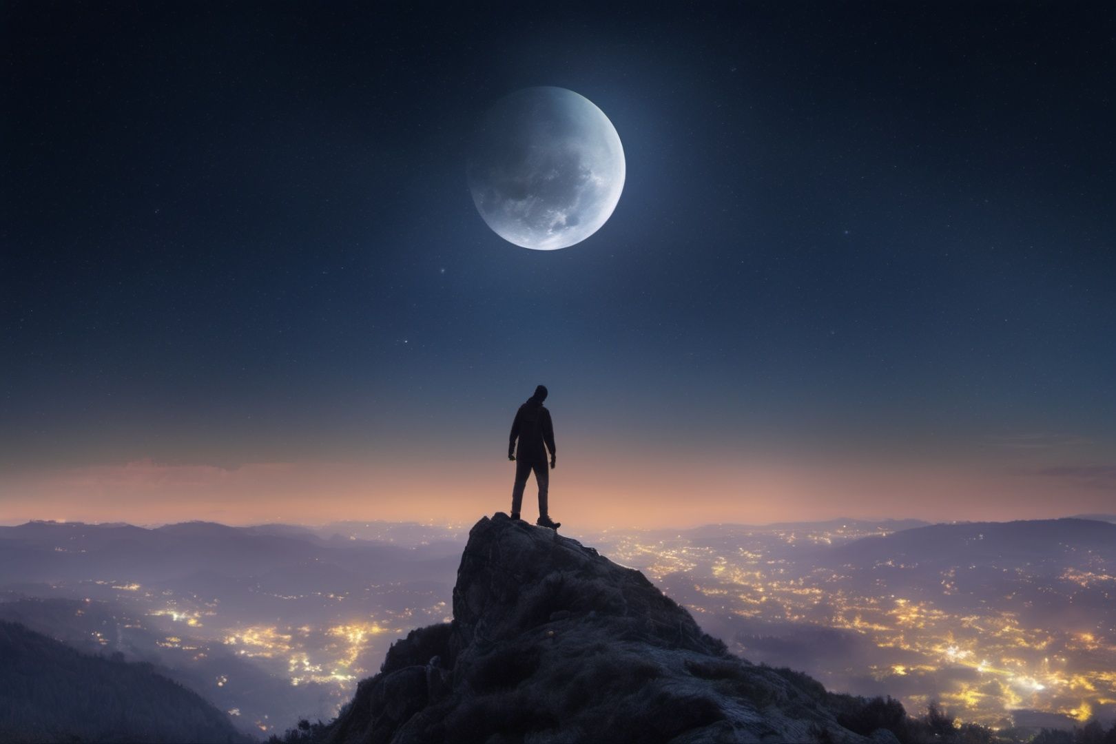 photo from hill,  1man standing,  beautiful sky by NukeA.I on Tensor.Art