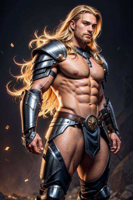(dynamic camera),  muscular blonde man,  long hair on Tensor.Art