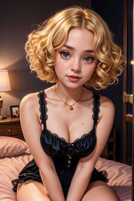 This is a cute drunk girl with an oval face,  sitting in bedroom,  holding glass black tea in hands. She has double eyelid...