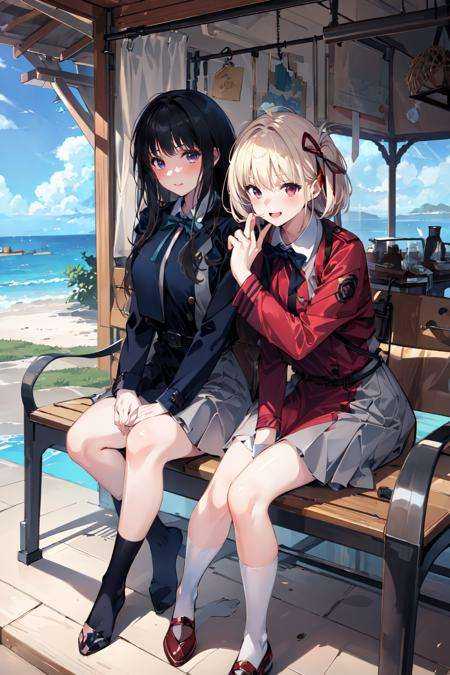 (masterpiece:1.2), best quality,pixiv,Chisato and Takina,2girls,uniform, <lora:Chisato and Takina_20230821221340:1>