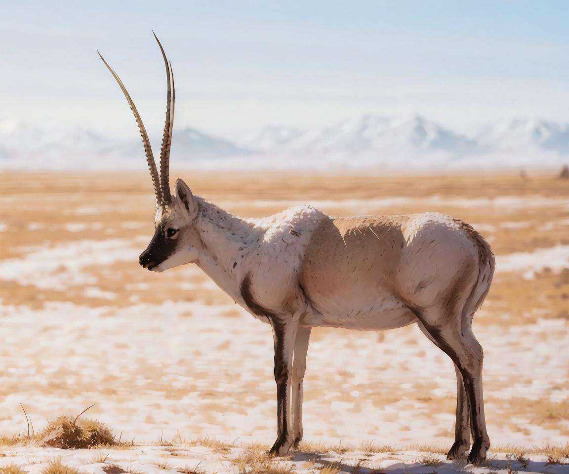 no humans, masterpiece, photorealistic, best quality, 8k,  ((walk on the road)), ***** antelope, realistic, horns, solo, animal, outdoors, sky, field, full body, snow, bokeh, <lora:*****_antelope_v1-000015:0.67>