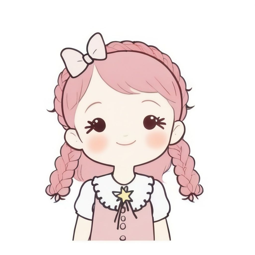 avatar cute, 1girl, solo, long hair, blush, smile, open mouth, bangs, simple background, shirt, white background, bow, closed eyes, upper body, pink hair, braid, :d, bowtie, star (symbol), twin braids, ^_^, pink bow, facing viewer