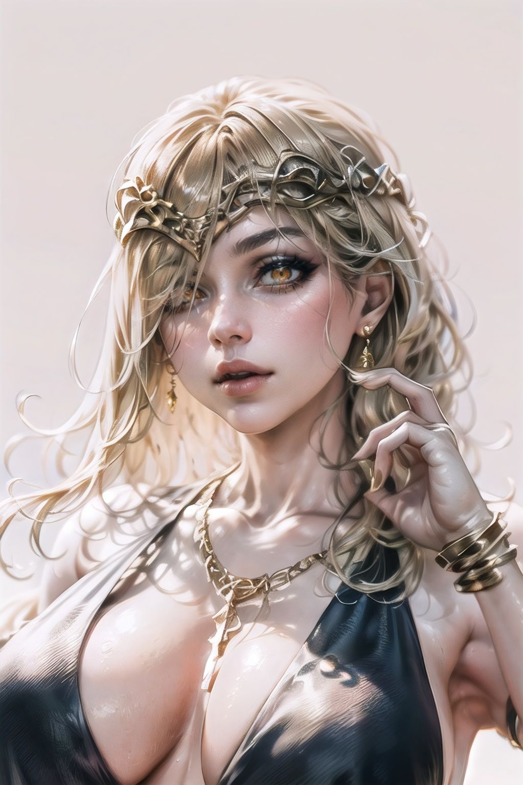 QueenMarika_dress_aiwaifu,  blonde hair,  hair over one eye on Tensor.Art