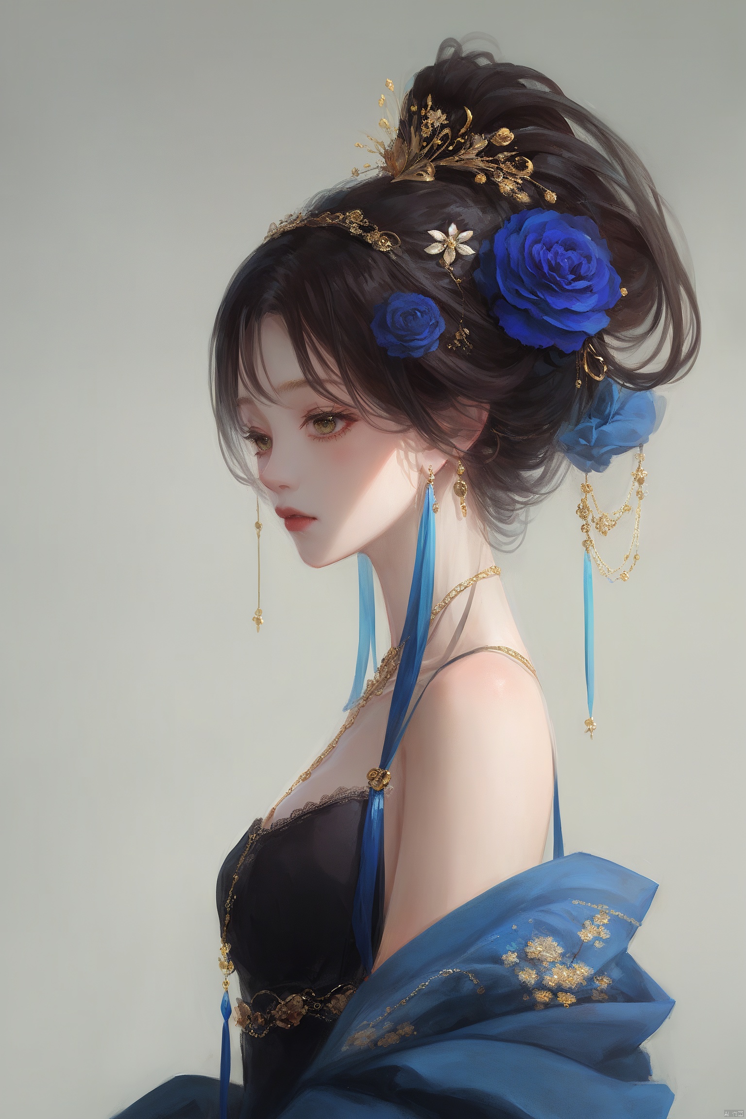  1girl, qingsha,,yellow blue theme,standing ,in the dark,simple background,upper body, (((masterpiece,best quality))),((good structure,Good composition,good atomy)), ((clear, original,beautiful)),