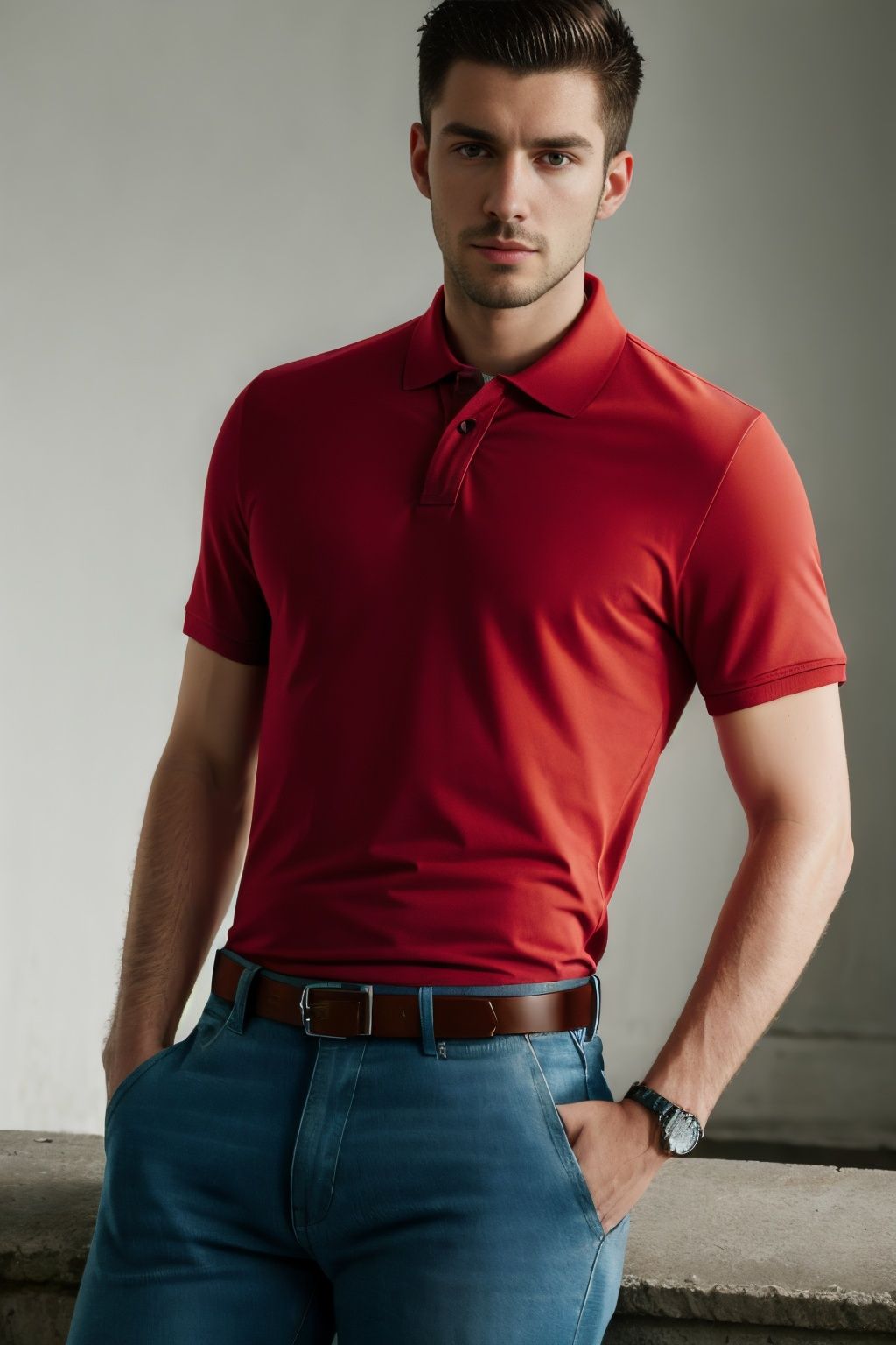 xyzsanshirt,  red polo shirt,  jeans on Tensor.Art