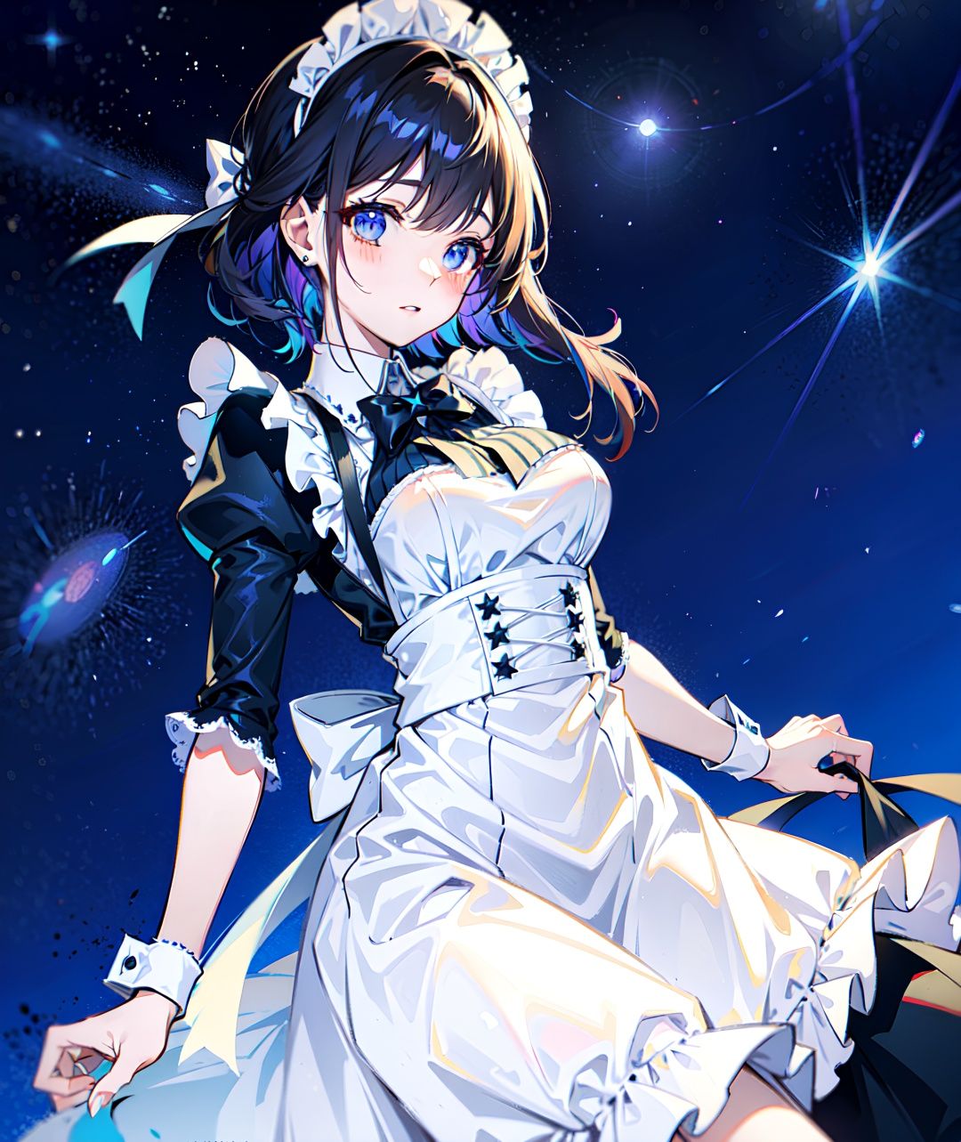 Starry backdrop + maid uniform + sexy