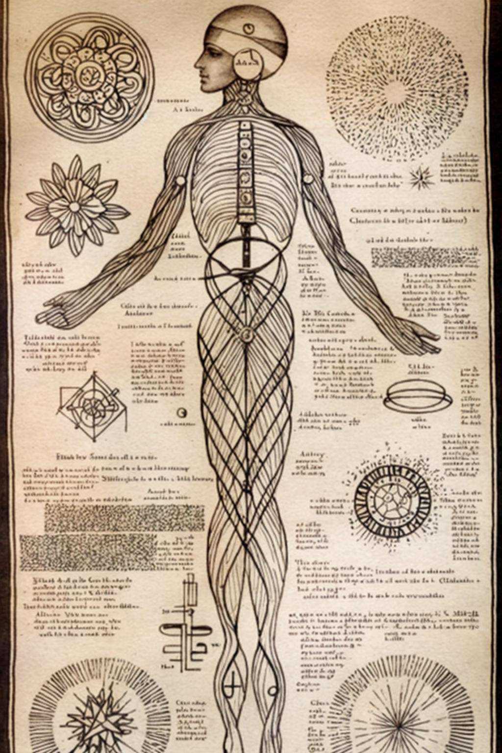 a drawing of a human body with many different parts ,  alchemy ,  esoteric art on Tensor.Art