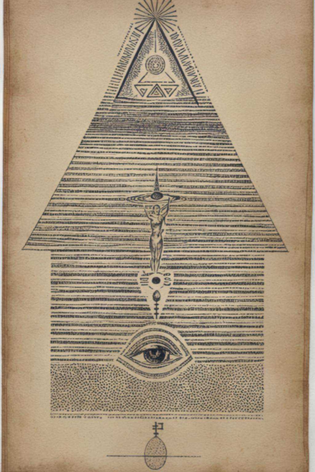 a drawing of a man with a pyramid on his head ,  alchemy ,  esoteric art on Tensor.Art