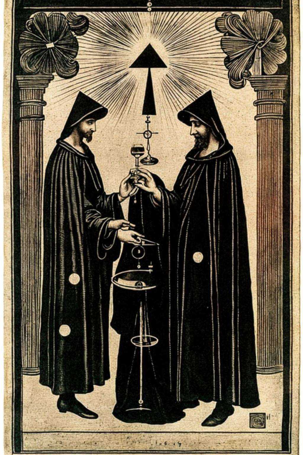 a drawing of a man in a black robe and a black hat ,  alchemy ,  esoteric art on Tensor.Art