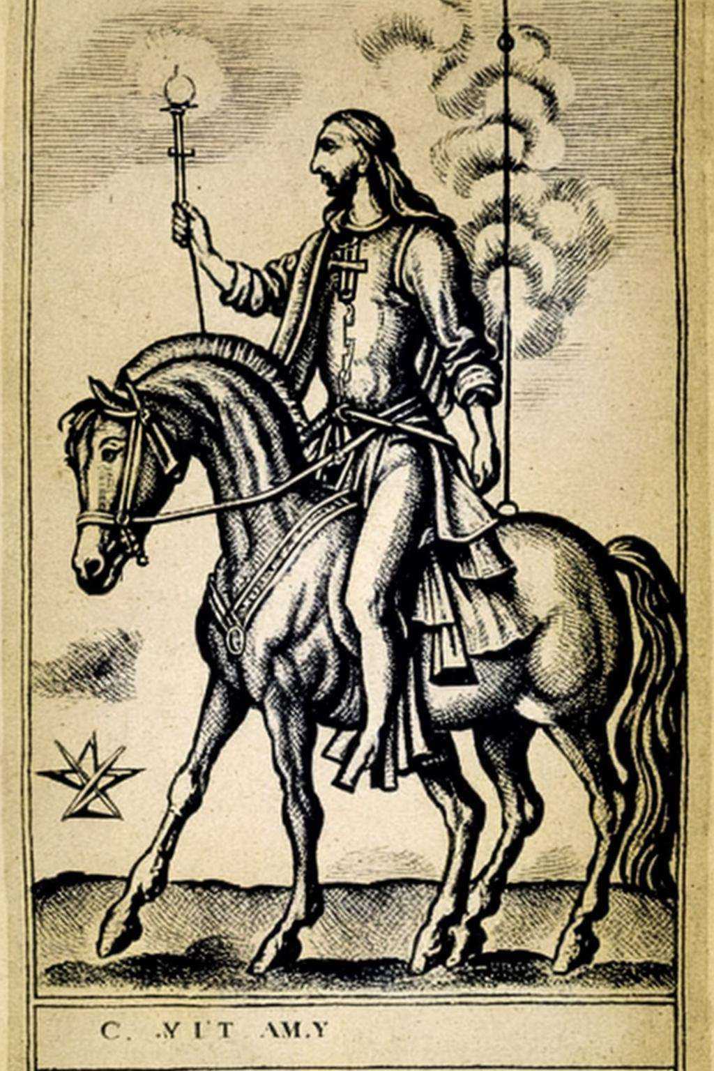 a black and white drawing of a man on a horse ,  alchemy ,  esoteric art on Tensor.Art