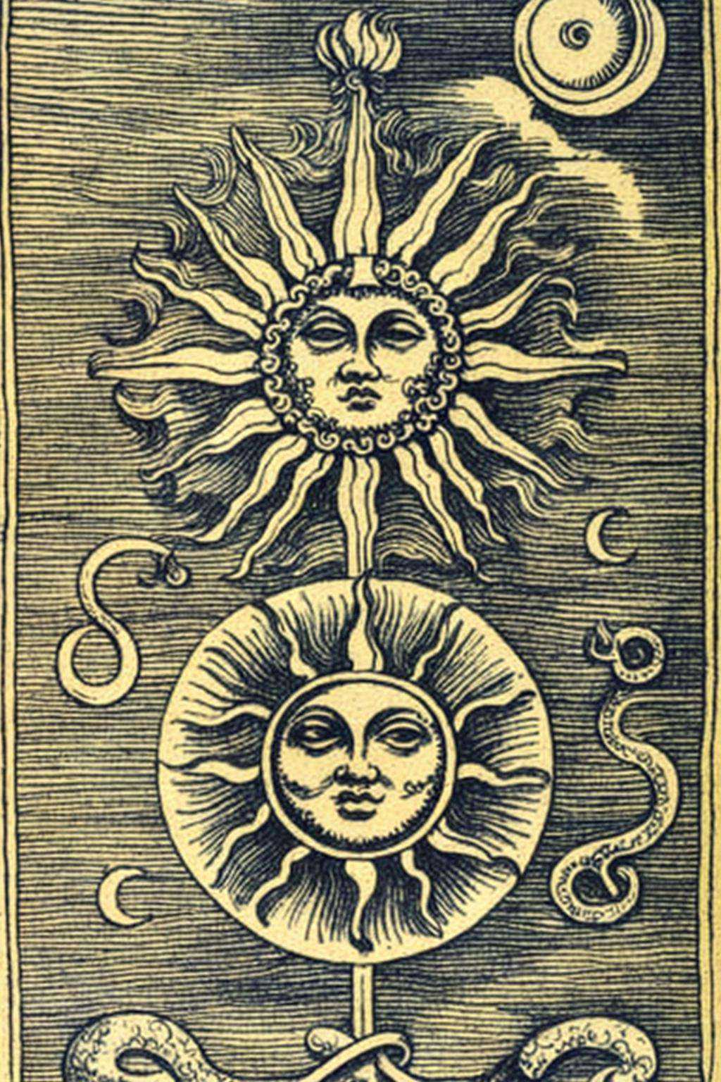 a drawing of a sun,  moon,  and a snake on Tensor.Art
