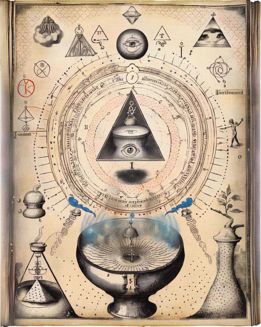 An illustration of the alchemical vessel is featured prominently on the page,  signifying the containment and transformati...
