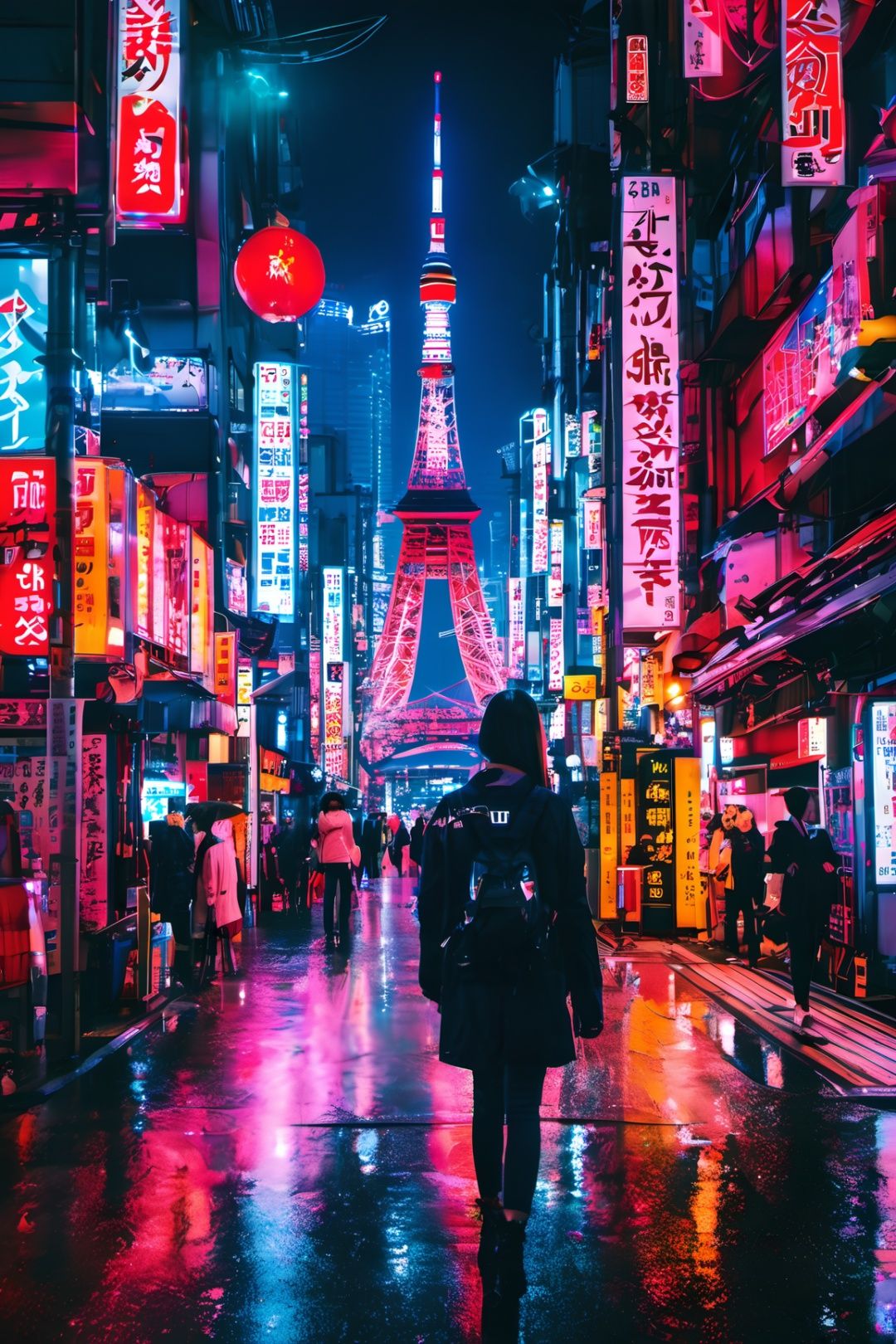 1girl,  standing on Tokyo street,  cyber by NukeA.I on Tensor.Art