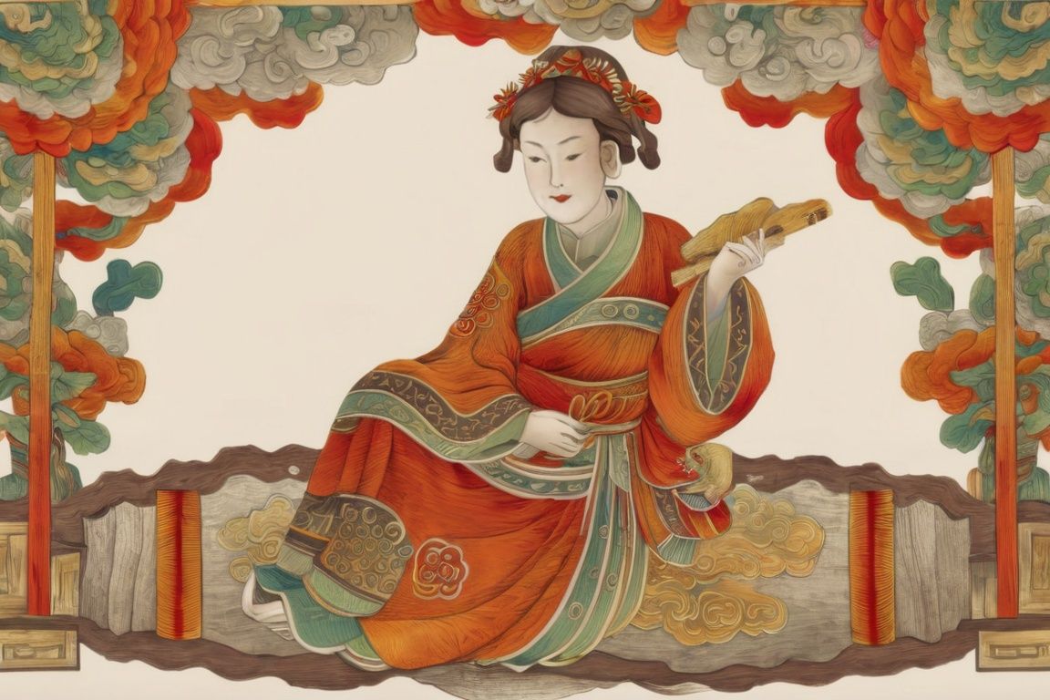 ((masterpiece), (best quality), (highly detailed)), beautiful girl sitting, long silky hair blowing in the wind, (hair ornament:1.2), Acssessory
,ukiyo_e,japanese