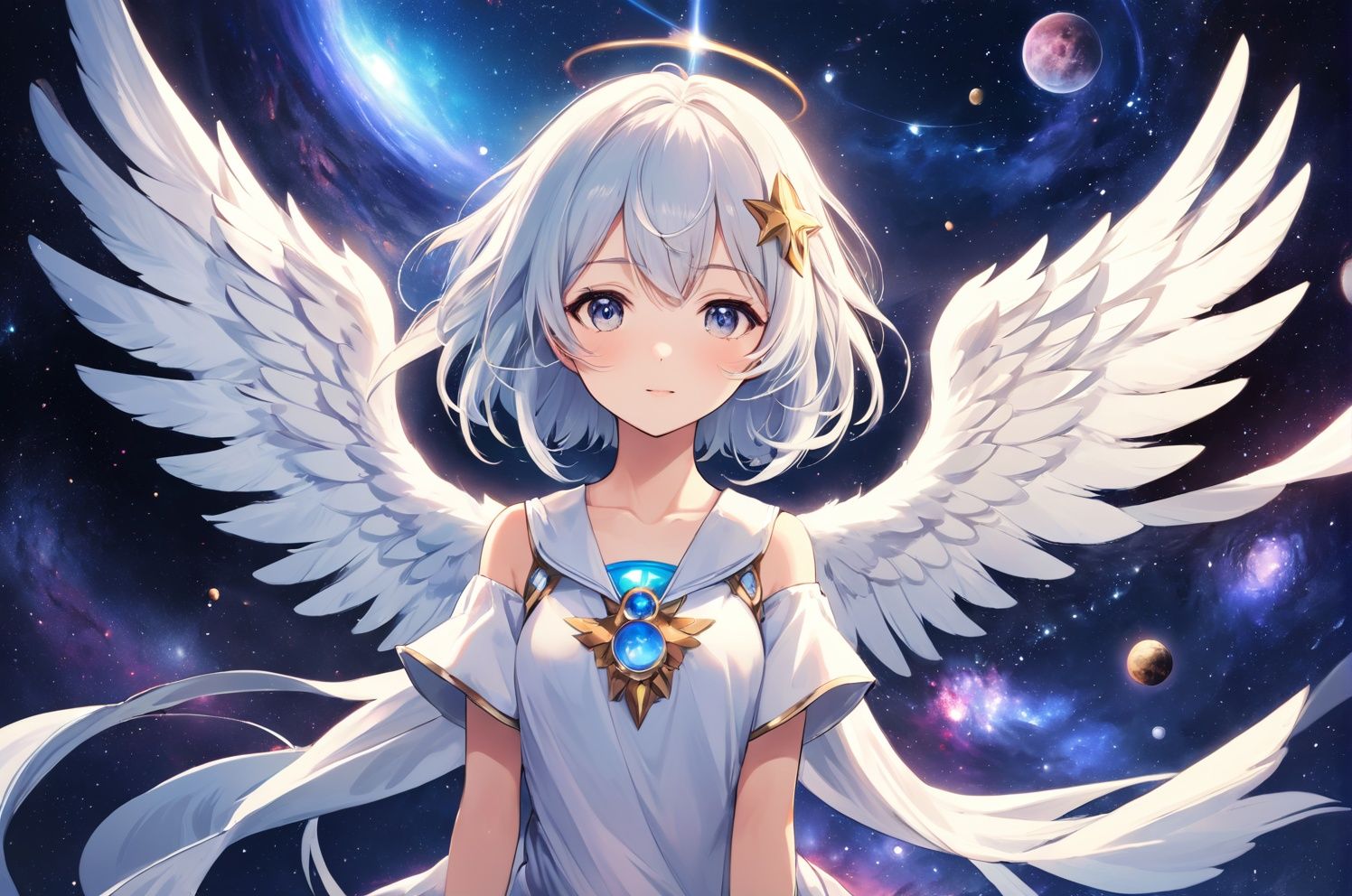 anime,  beautiful and aesthetic,  an angelic girl in the cosmos of space by SKBJIJII on Tensor.Art