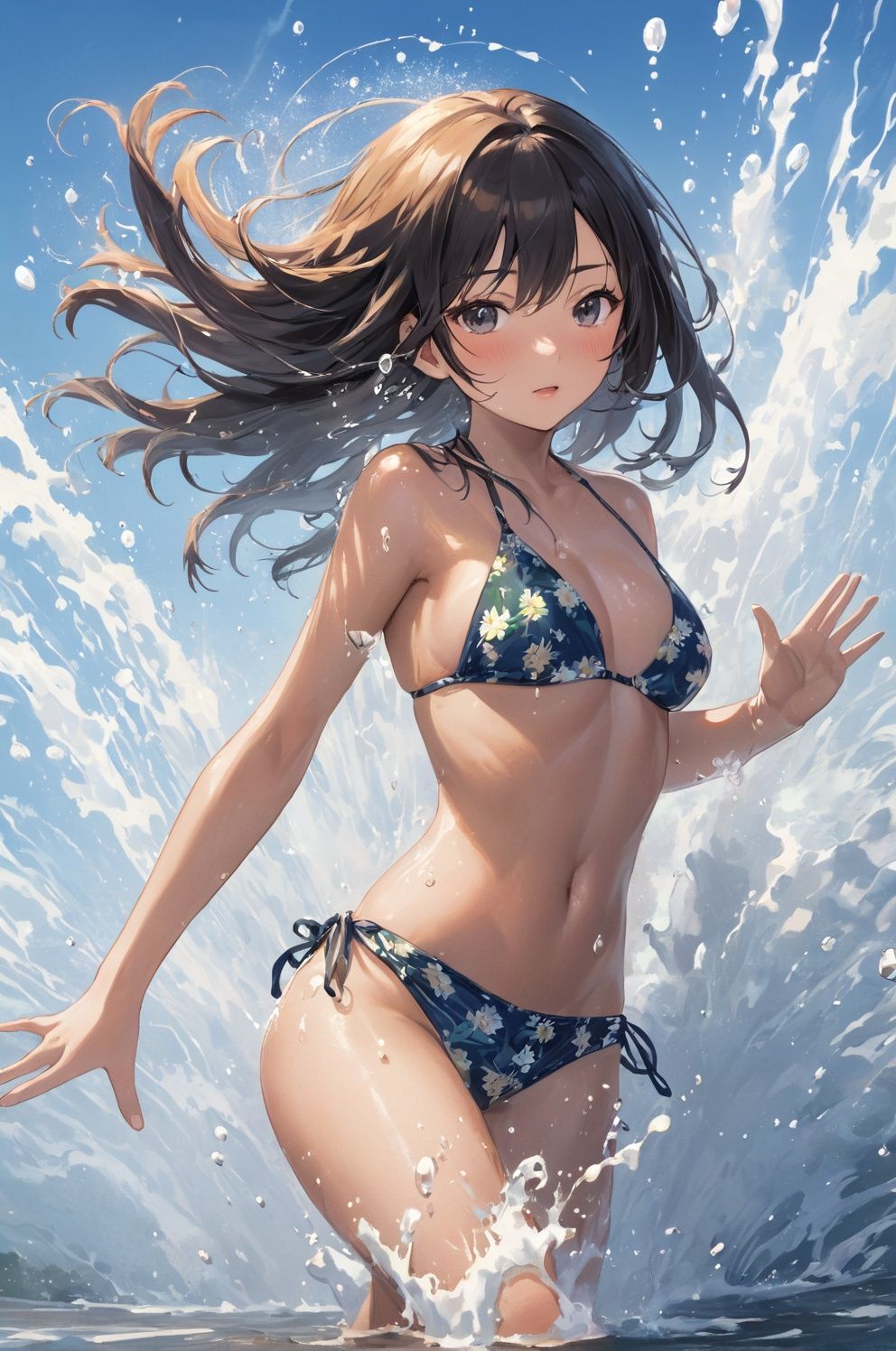 best quality,  masterpiece,  a girl in a bikini splashing around and having fun in water by SKBJIJII on Tensor.Art