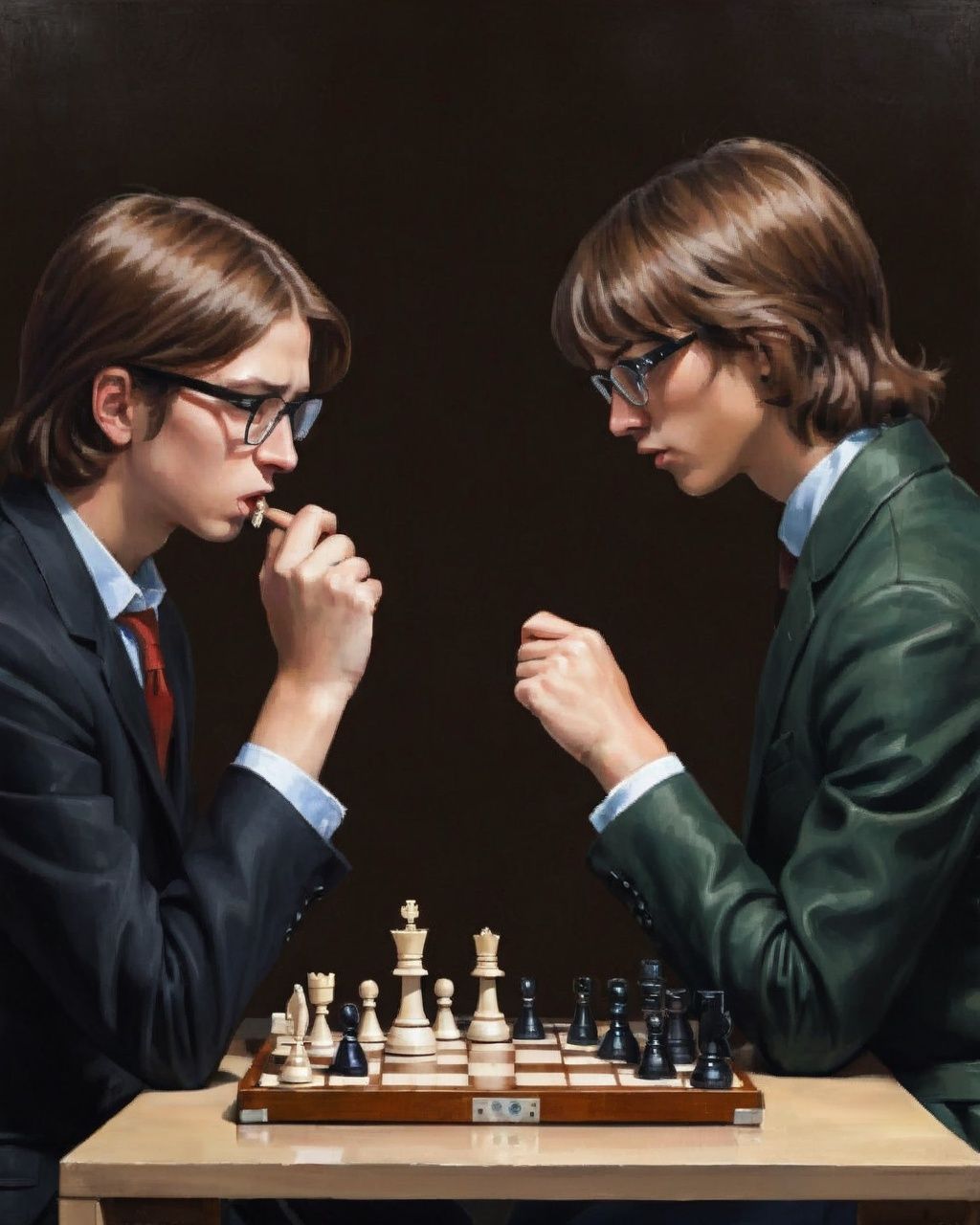 a painting of two men playing chess ,  multiple girls,  brown hair on Tensor.Art