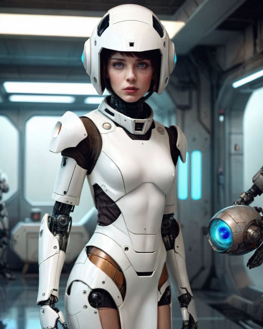 a woman in a white dress and a helmet ,  1girl,  boots on Tensor.Art