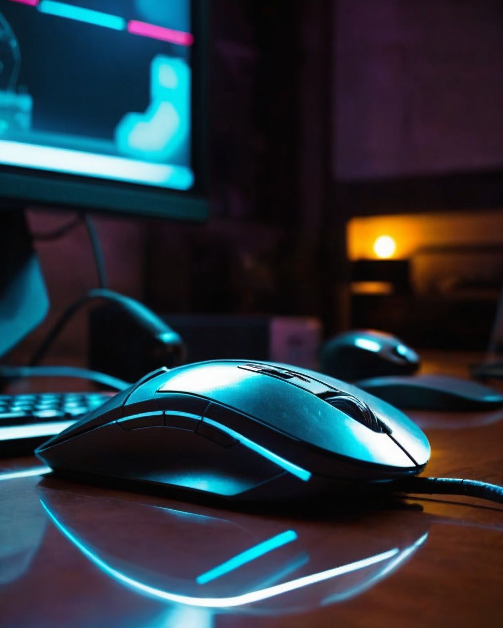 a computer mouse sitting on top of a desk ,  sci-fi,  cyberpunk on Tensor.Art