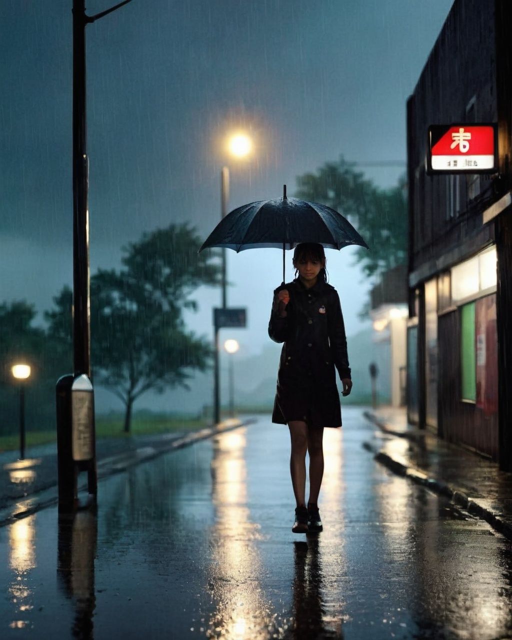a person walking in the rain with an umbrella ,  1girl,  solo on Tensor.Art