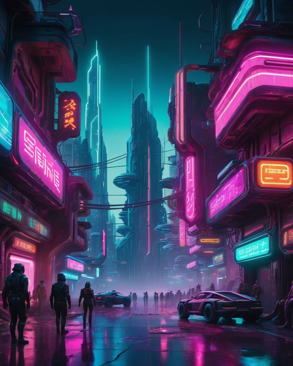 -A mind-bending sci-fi scene set in a futuristic city,  where a group of rebels is fighting against a powerful and oppress...