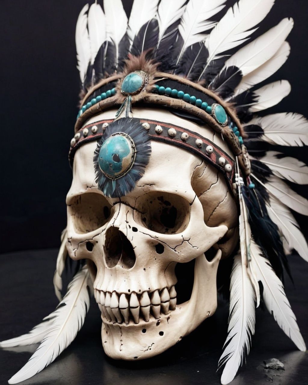 a skull with a headdress and feathers on Tensor.Art