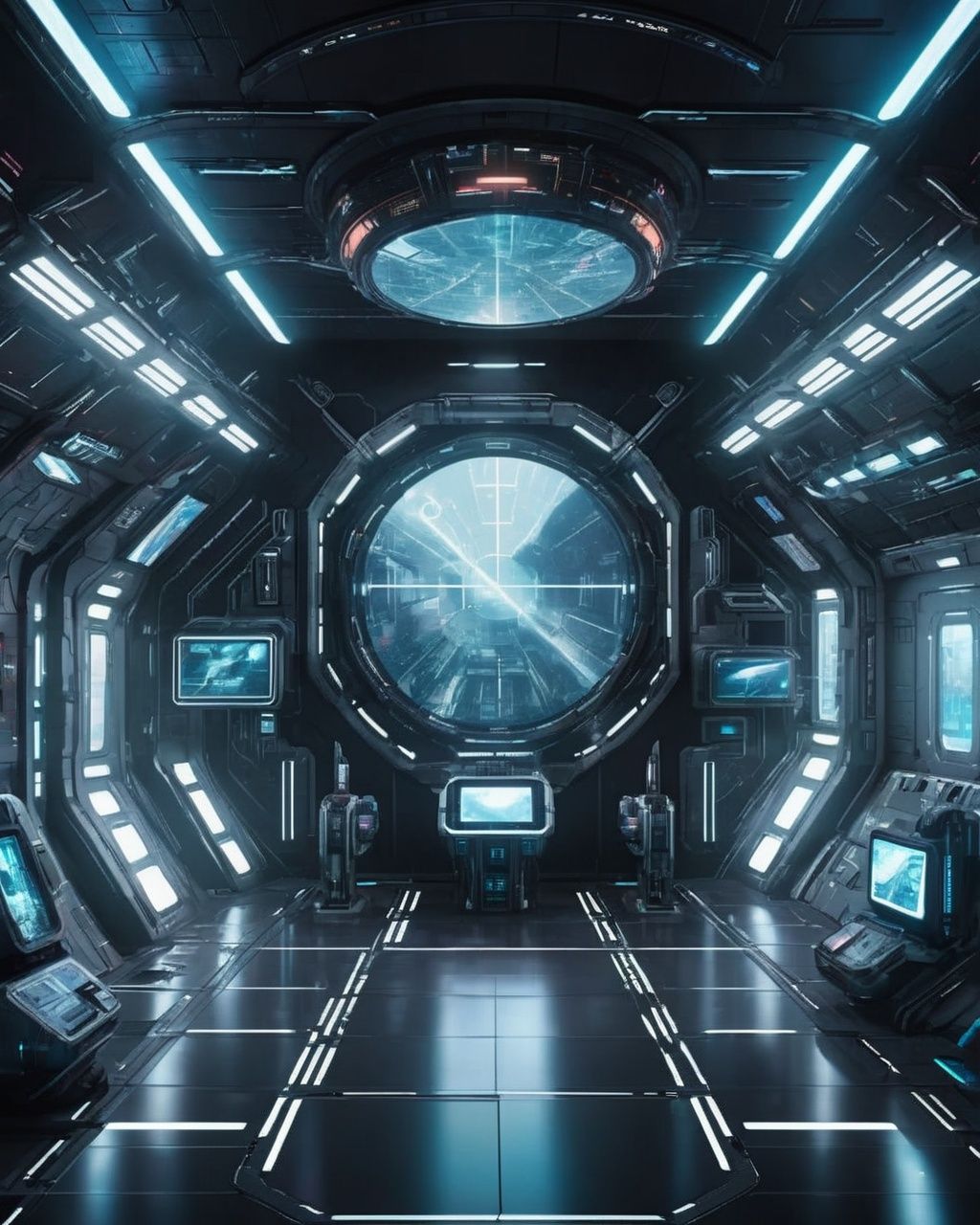 a futuristic space station with a large screen ,  sci-fi,  cyberpunk on Tensor.Art