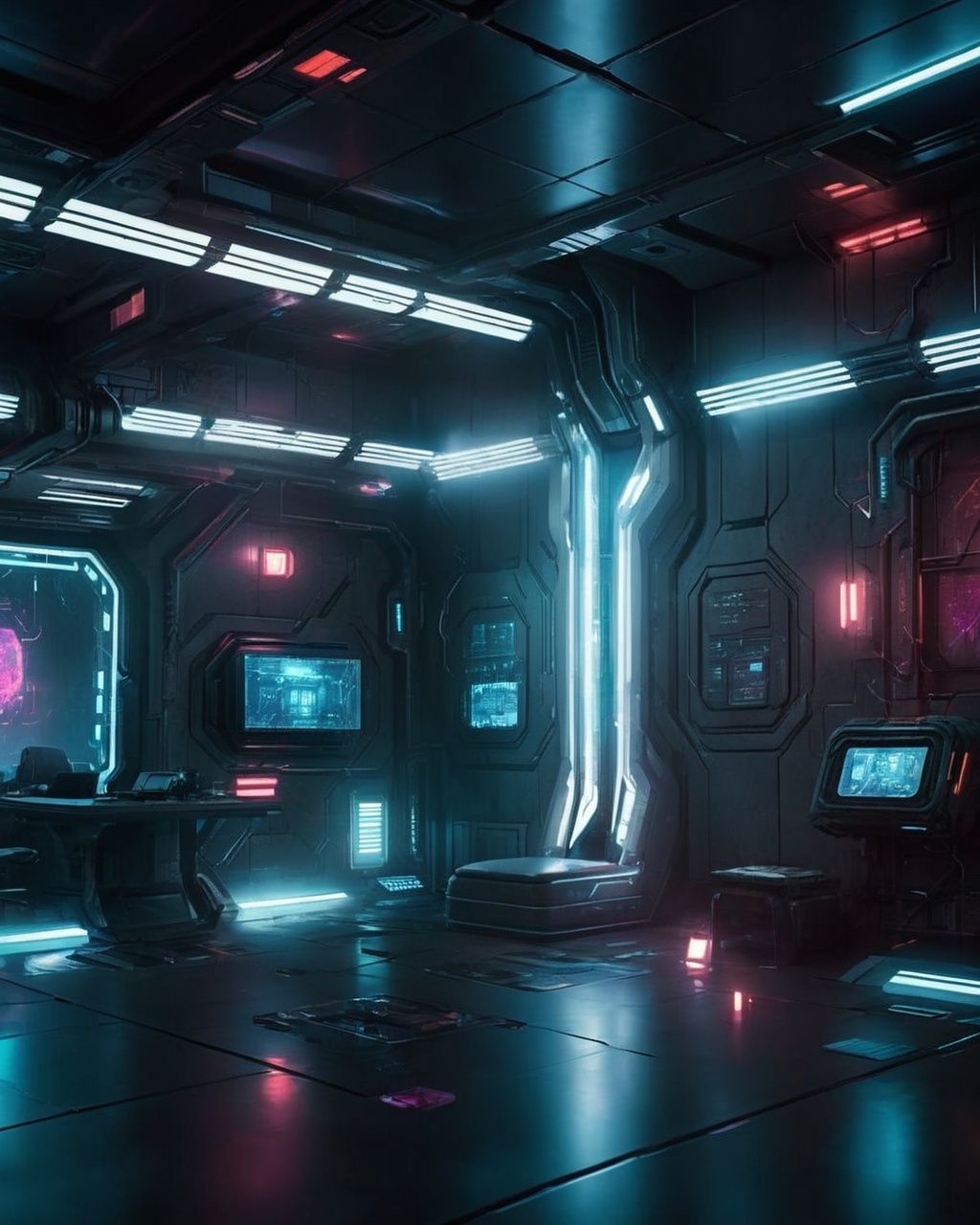 a futuristic looking room with a lot of lights ,  sci-fi,  cyberpunk on Tensor.Art