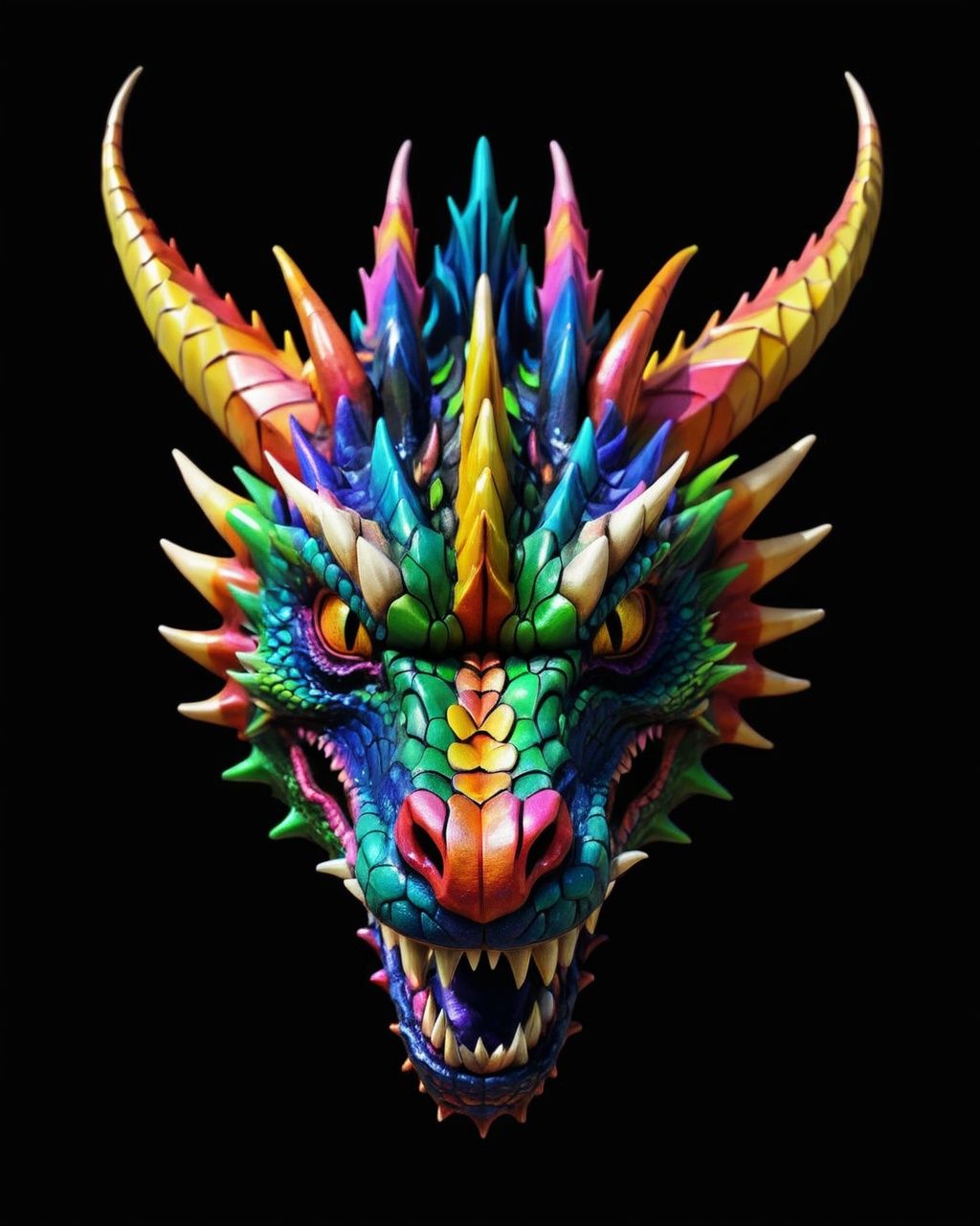 a colorful dragon head on a black background on Tensor.Art
