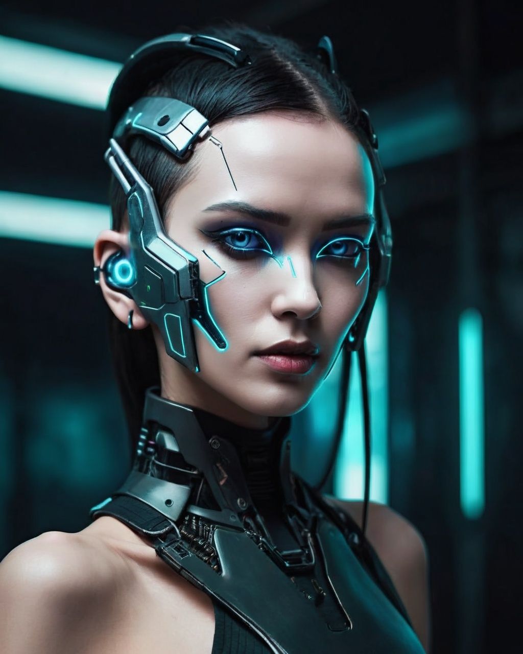 a woman with a futuristic face and ear ,  cyberpunk style on Tensor.Art