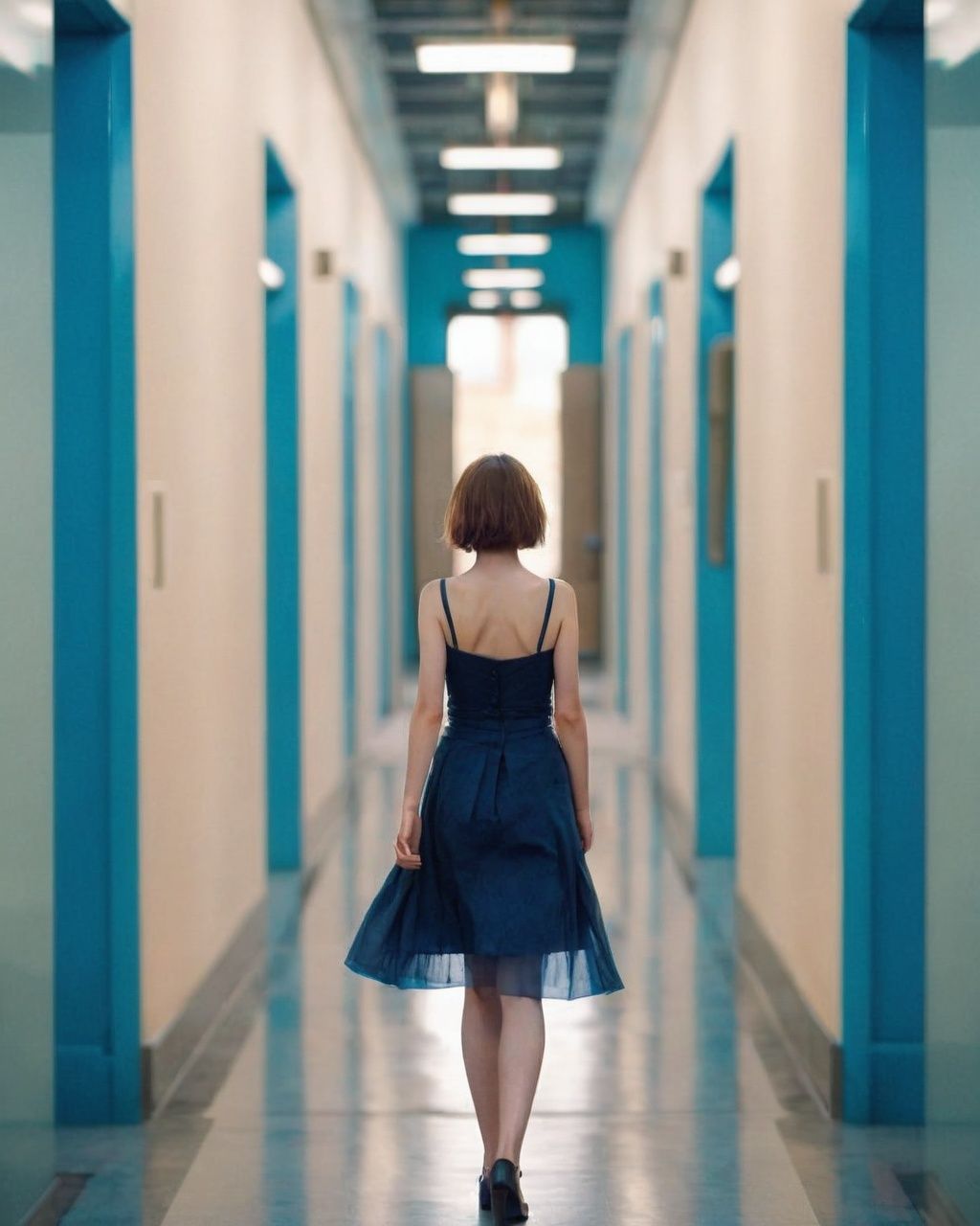 a person is walking through a long hallway ,  1girl,  solo on Tensor.Art