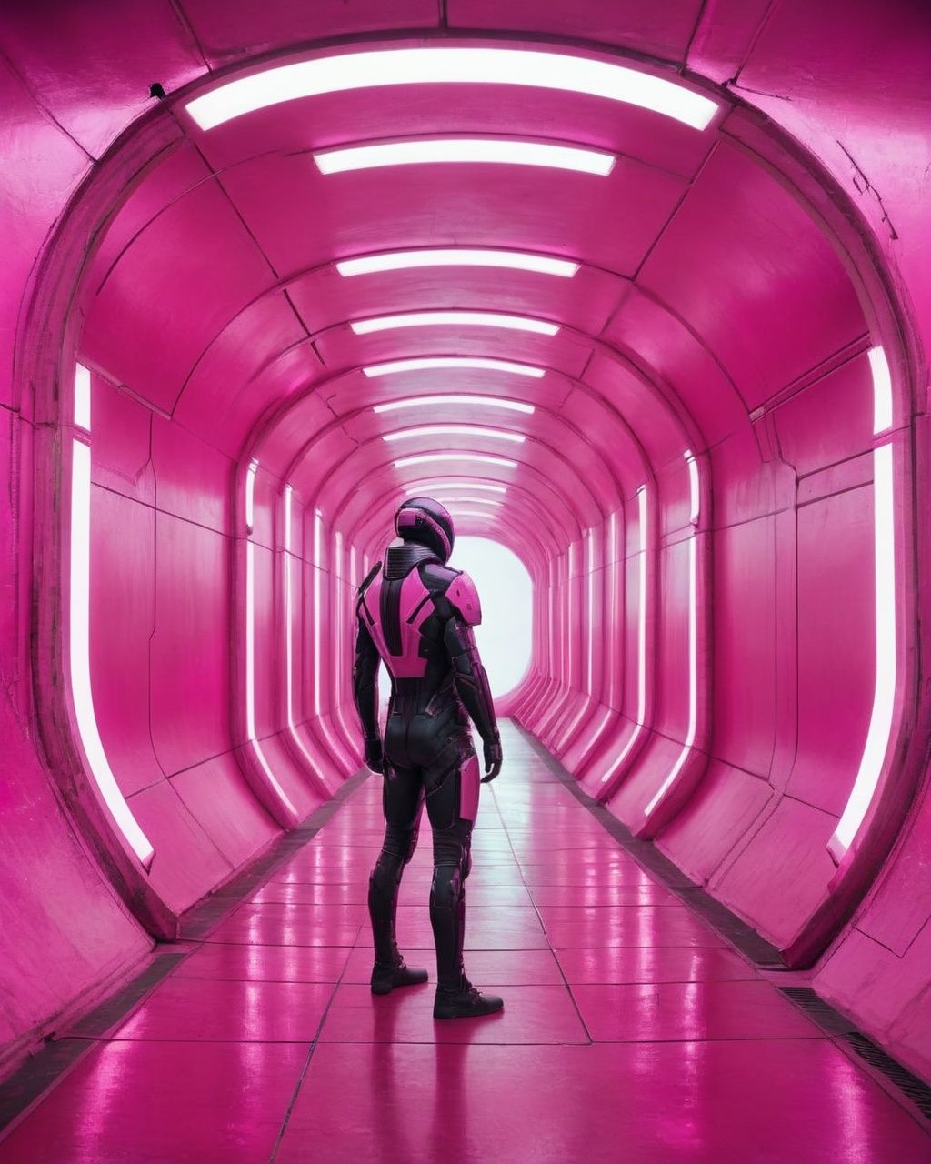 a man standing in a pink tunnel with a mirror ,  sci-fi,  cyberpunk on Tensor.Art