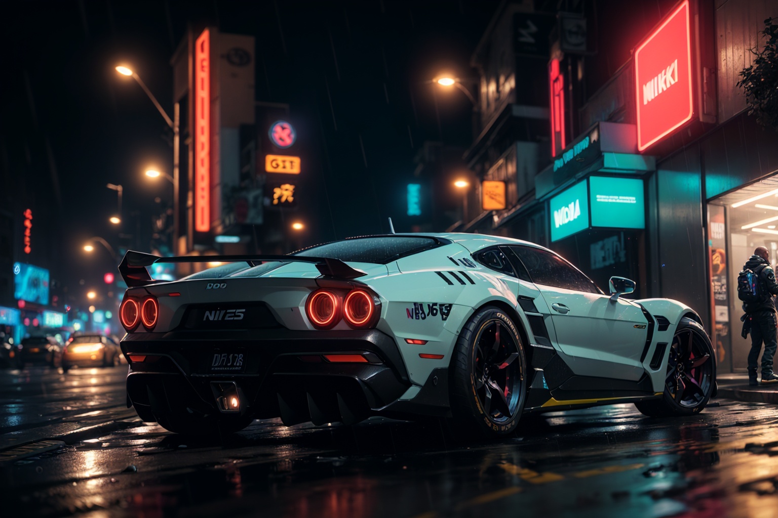 (detailed cyberpunk 2300 car background,  futuristic aero super cars,  cyberpunk on Tensor.Art